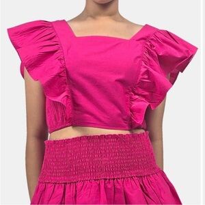 NWT HT 360 Collective Nordstroms Pink Ruffled Crop Blouse with Bib Collar